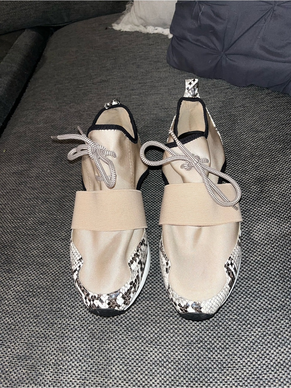 ALDO Beige Slip-On Women’s Fashion Sneakers with Snake-Print Accent